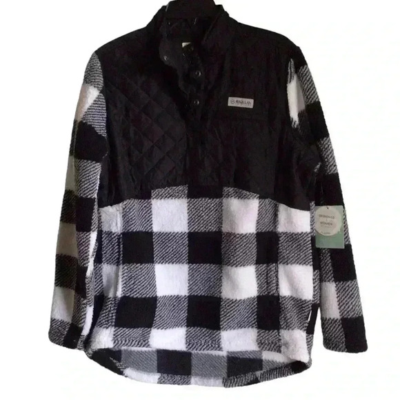 Magellan Quilted Sherpa  Mix Media Gorpcore Pullover Buffalo Check Black White L - Picture 1 of 9